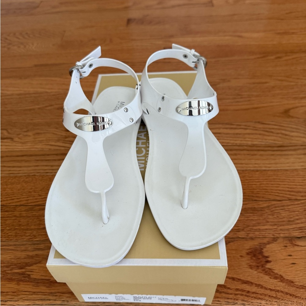 Michael Kors White T-Strap Sandals